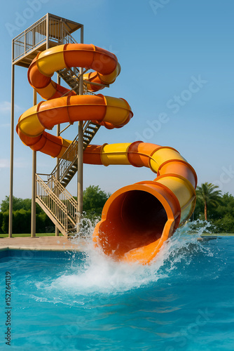 Curved Yellow and Orange Waterslide Splashdown