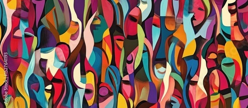 Colorful diverse people crowd abstract art seamless pattern. Multi-ethnic community, big cultural diversity group background illustration