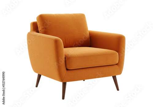 Isolated Modern Orange Armchair with Wooden Legs