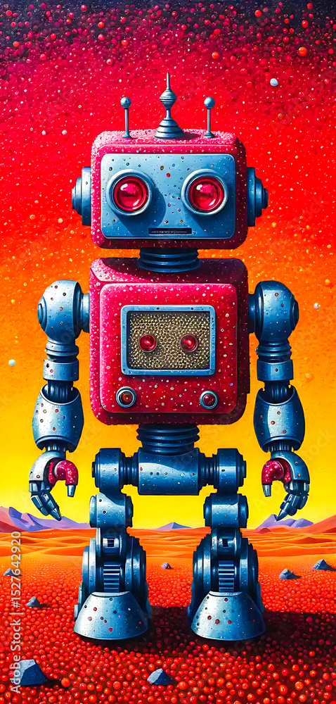 Fototapeta premium An eye-catching representation of a retro-style robot against a vivid gradient background