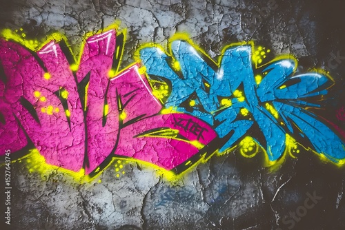 Vibrant Graffiti Art on Cracked Wall Surface