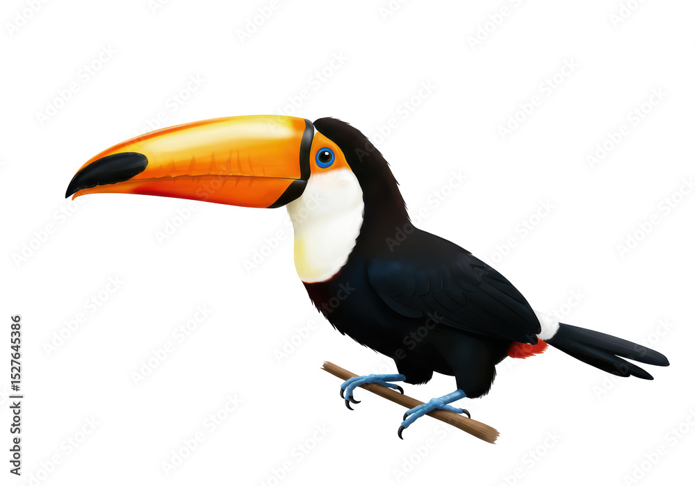Naklejka premium Isolated Colorful Toucan Perched on Branch Illustration