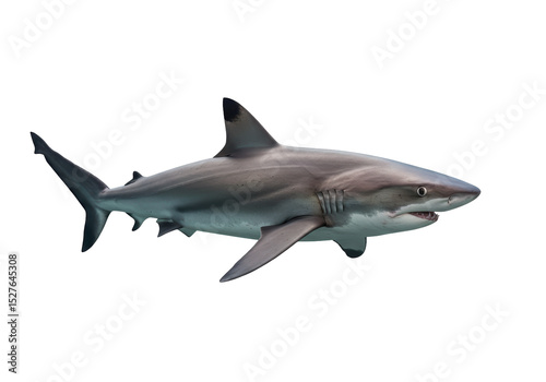 Isolated Silky Shark Swimming Side View photo