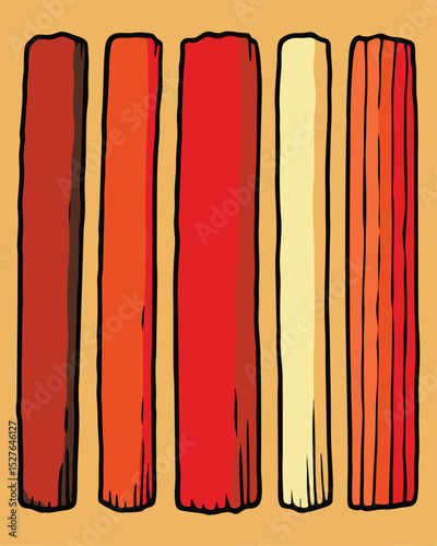 Vector illustration of red and yellow crayons on beige background