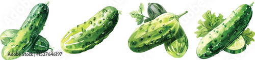 Cucumber Vector Illustration, Fresh Green Vegetable on White Background.