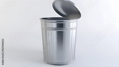 Open silver metal trash can waste bin container