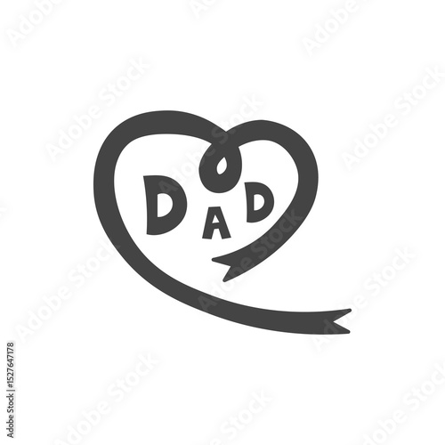 Dad word in Heart Shape. Family Love symbol. Fathers day icon. Vector illustration in doodle style