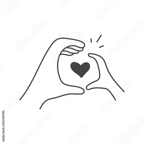 Adult and Child Hands showing Heart Symbol. Family Love Icon in doodle style. Vector illustration in sketch style