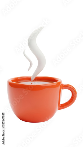 Orange Ceramic Coffee Mug with Steam Rising in Bright Minimalist Scene