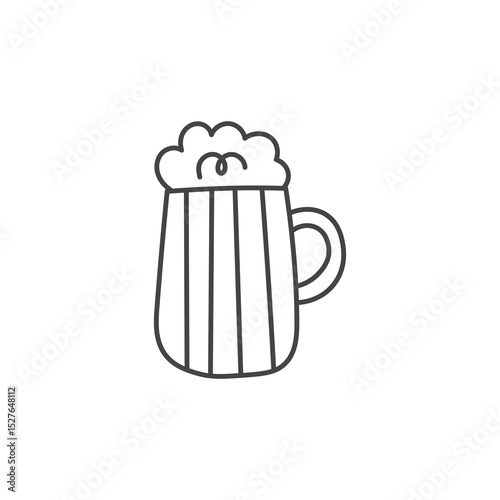 Beer Mug with Foam Doodle Icon. Lager or Ale. Hand drawn alcohol drink symbol. Oktoberfest sign. Line art Sketch style. Vector illustration