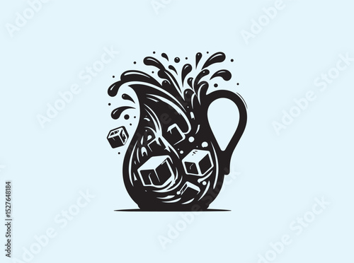Jug Silhouette with Water Splash in Minimal Black Design