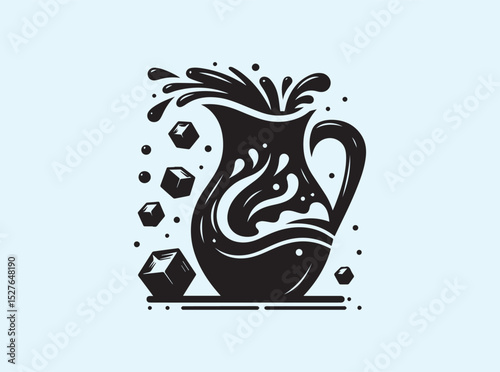 Silhouette of Jug Pouring Stylized Splash of Water