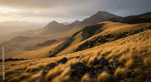 beautiful view of the sky and savanna from the mountain slopes, genertaed by Ai