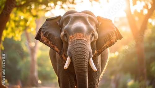 Majestic Elephant in Sunlit Forest Clearing