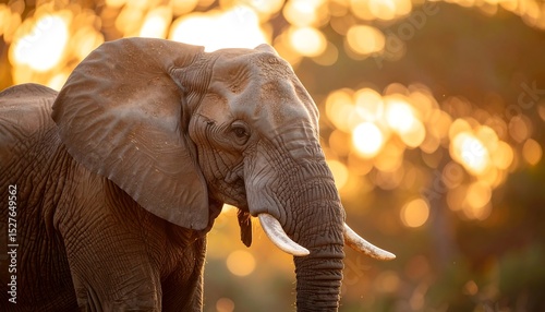 African Elephant at Sunset Golden Light Wildlife Portrait