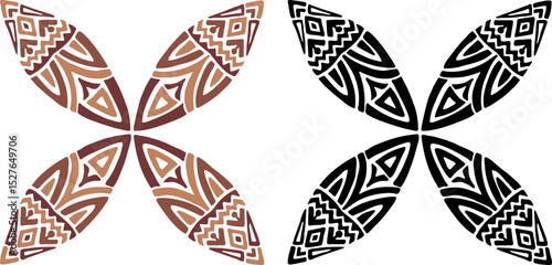 Artistic hand drawn illustration of African decorative ornament. Vector drawing ethnic pattern isolated on white background. Black and white and colored tribal art for bohemian interior printing.