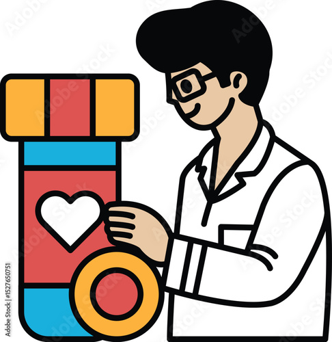 A man is holding a bottle with a heart on it