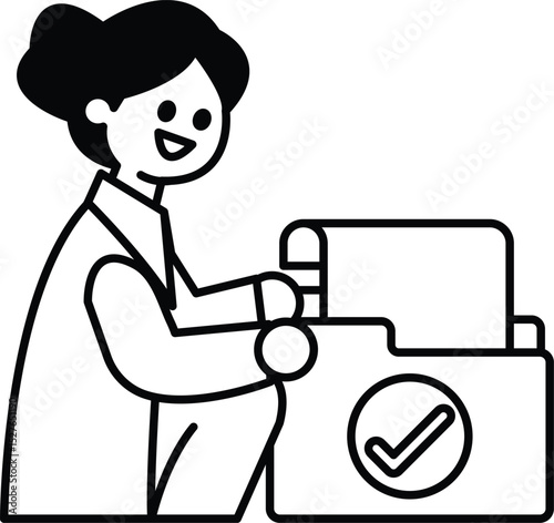 A woman is sitting in front of a computer and smiling
