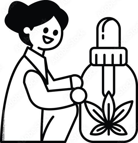 A woman is holding a bottle of cannabis oil