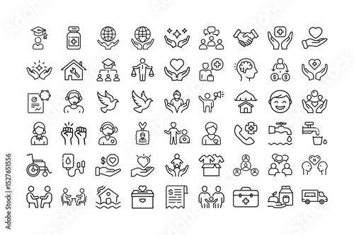 Charity and Social Work Line Icons Volunteer, Donation, NGO, Humanitarian Icons Pack