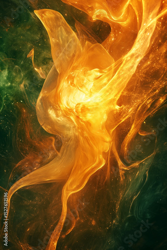 Abstract anatomical core made of golden organic textures, gently pulsing with light