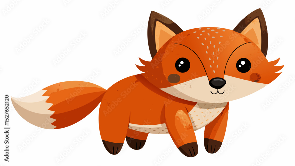 Obraz premium Minimalist felt fox toy with stitched facial details, black button nose and simple body, lying flat on a white background. Aesthetic fits perfectly in modern design or scandi nursery vectors.
