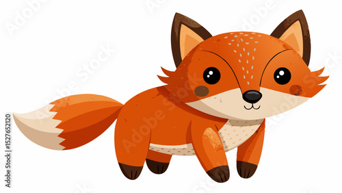 Minimalist felt fox toy with stitched facial details, black button nose and simple body, lying flat on a white background. Aesthetic fits perfectly in modern design or scandi nursery vectors.