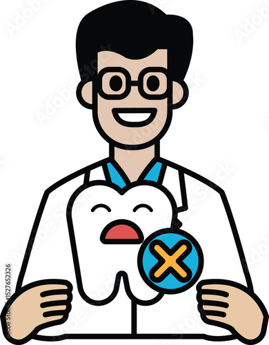 A man in a white lab coat holding a toothbrush with a smile on his face