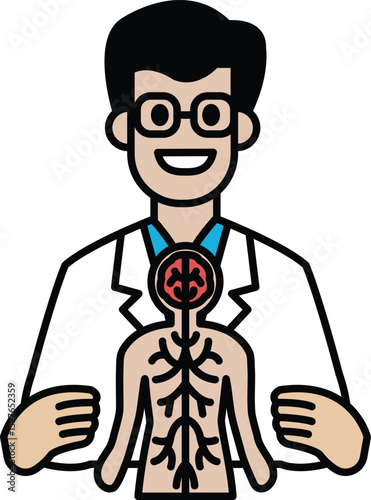 A cartoon doctor is holding a man's arm and pointing to the veins