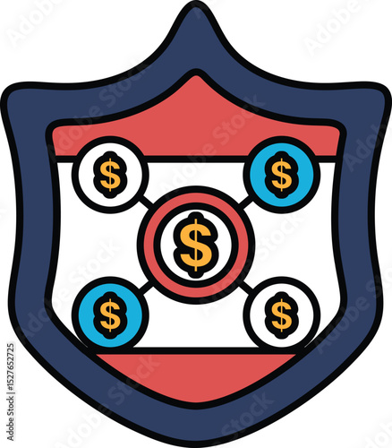 A shield with a bunch of dollar signs on it