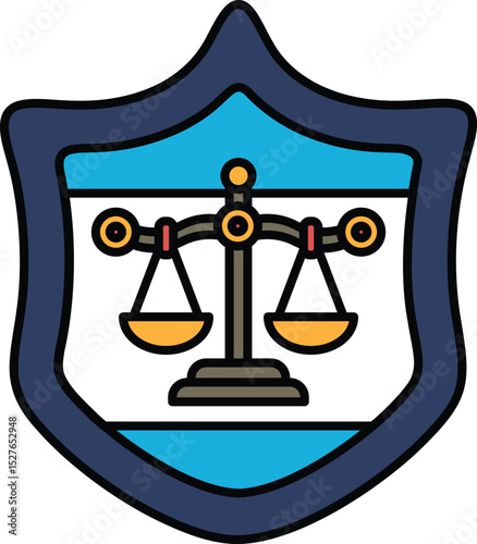 A blue shield with a gold and silver scale on it