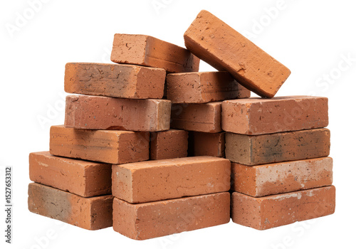 Isolated Stack of Red Clay Bricks Construction Materials