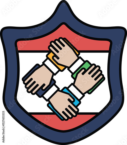 A shield with four hands holding hands