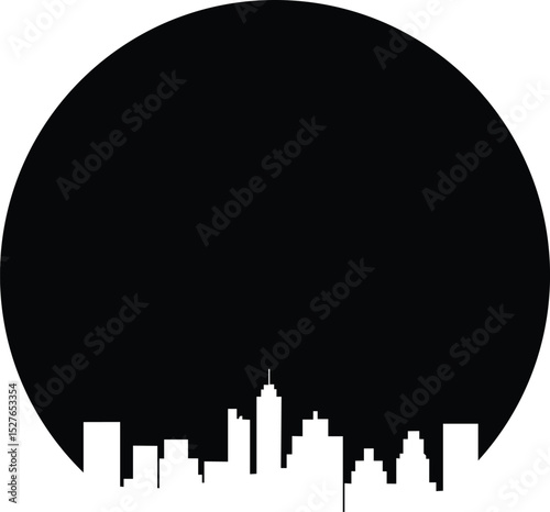 city ​​silhouette on moon background
