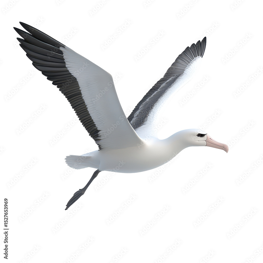 Obraz premium Albatross soaring gracefully against a plain background during daylight in a serene natural setting