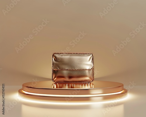 Elegant Gold Clutch Purse on a Rose Gold Display Stand Luxury Product Showcase