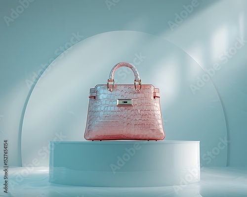 Elegant Pink Crocodile Leather Handbag on Modern Minimalist Display