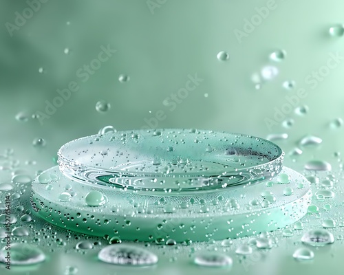 Refreshing Aqua Glass Platform with Water Droplets Minimalist Product Display