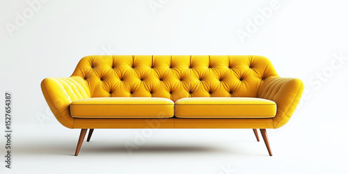Modern yellow sofa isolated against a clean white background creating a stylish interior look