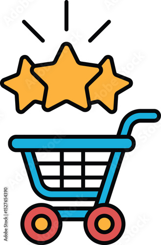 A blue shopping cart with three stars on it