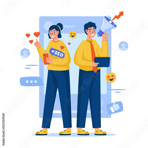 Social media ads strategy for digital marketing concept vector illustration