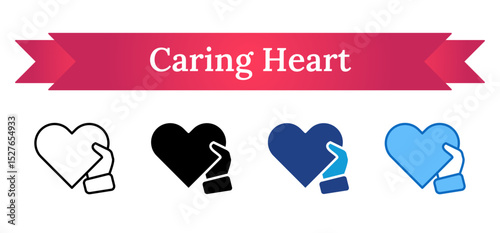 Caring Heart Multi Style - hand reaching toward a heart representing empathy, compassion, care, or charity