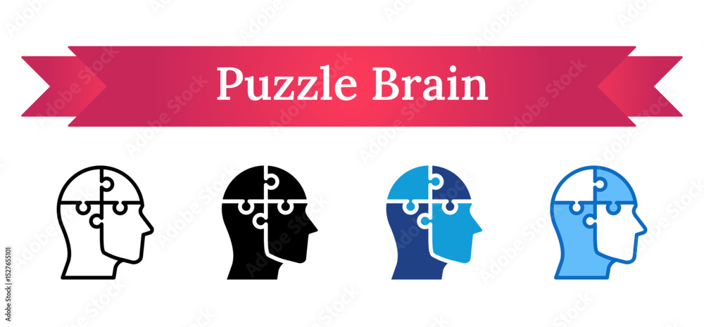 Fototapeta premium Puzzle Brain Multi Style - head with puzzle pieces, symbolizing critical thinking, cognitive skills, or problem solving
