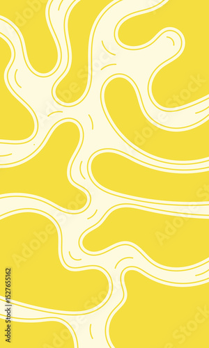 Abstract Yellow Landscape with Winding Creamy Paths and Subtle Curves