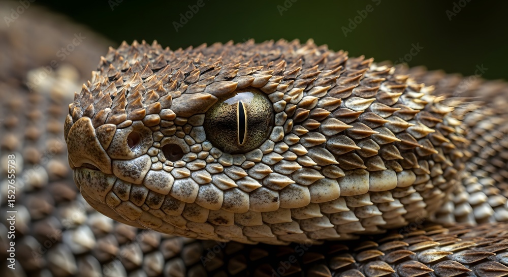Obraz premium Serpent's Gaze: A close-up of a venomous serpent's head. Intricate scales, piercing eyes, and a calm expression convey an image of the beauty and dangerousness of the wild.