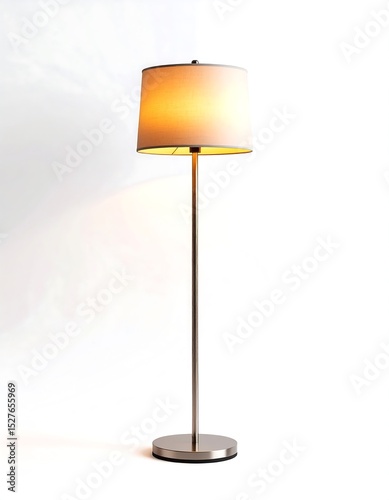 Sleek Modern Floor Lamp with Off White Shade on White Background