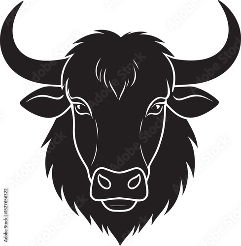 Yak Head in Silhouette Vector | Strong Black Vector Art for Rustic Animal Illustration