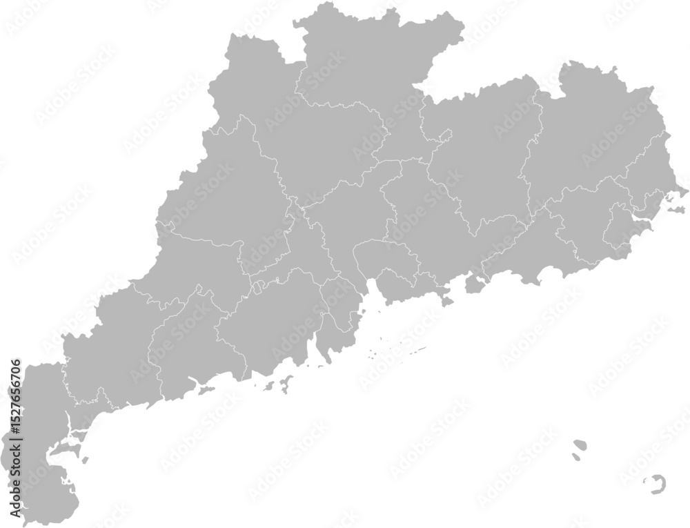 Fototapeta premium Guangdong, China – administrative vector map with city boundaries (Web Mercator projection, PPT-compatible & fully editable)