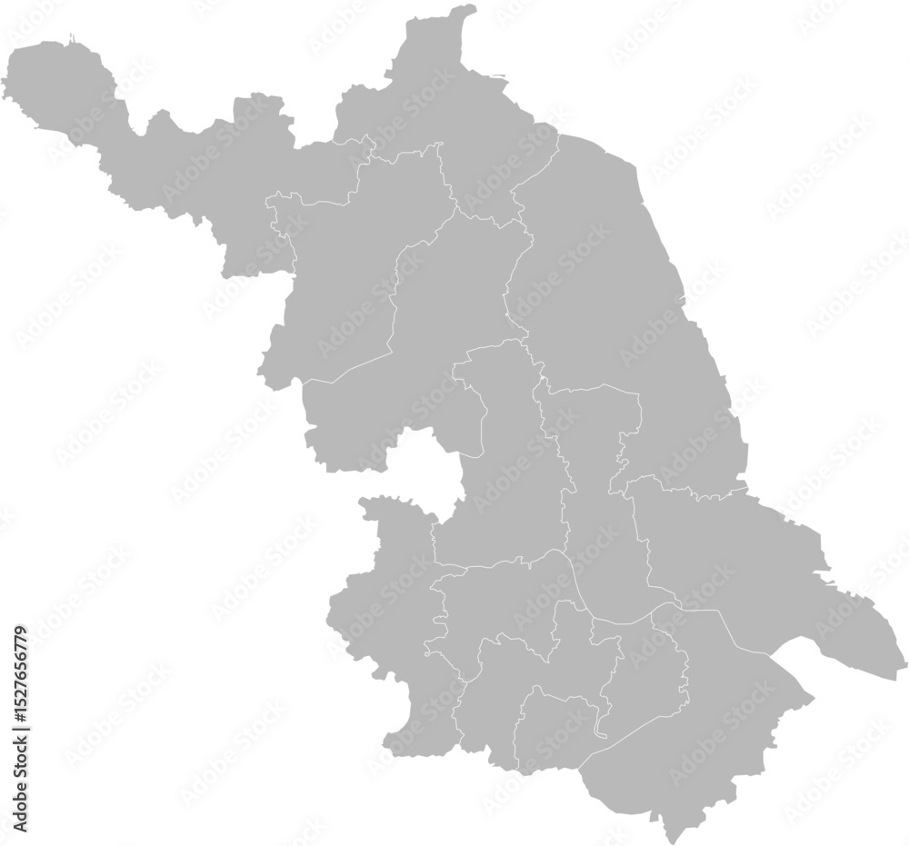 Fototapeta premium Jiangsu, China – administrative vector map with city boundaries (Web Mercator projection, PPT-compatible & fully editable)