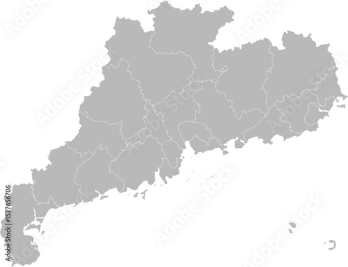 Guangdong, China – administrative vector map with city boundaries (Web Mercator projection, PPT-compatible & fully editable)